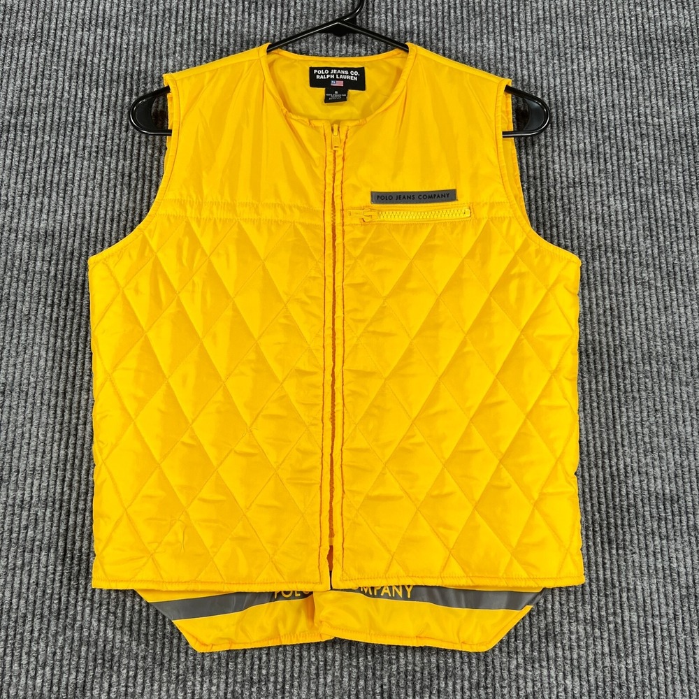 Polo Ralph Lauren Puff Vest Jacket Womens Small Yellow Full Zip Sleeveless